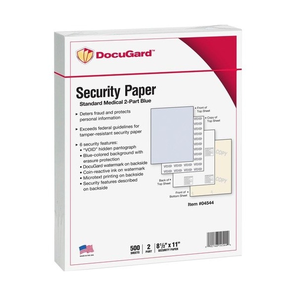 Paris Business Products DocuGard 04544, MEDICAL SECURITY PAPERS, 2-PART, 32 LB, 8.5 X 11, BLUE/CANARY, 250/REAM PRB04544 - main